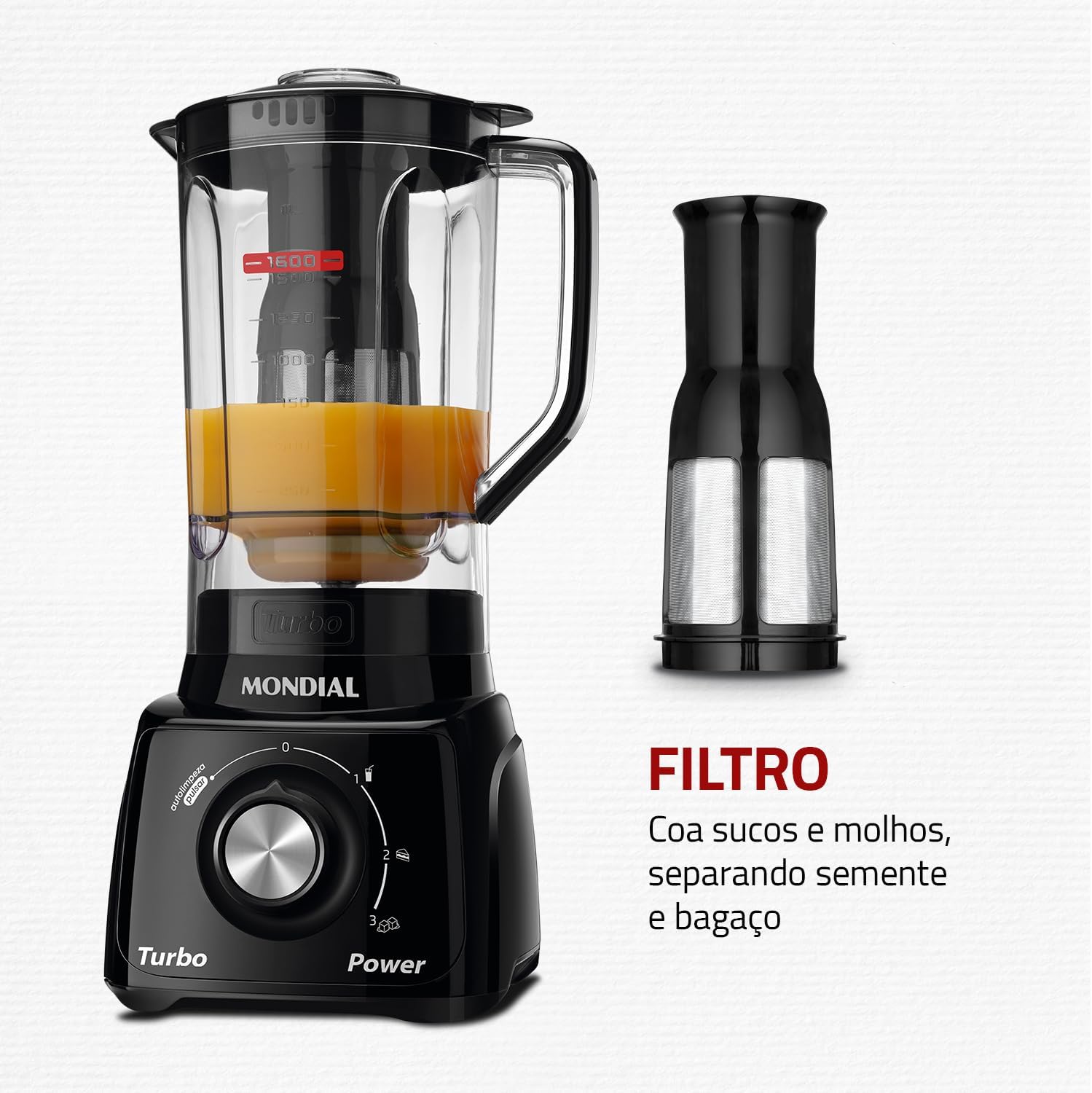 MONDIAL Liquidificador Turbo Power, Preto, 550W, 220V - L-99 FB
