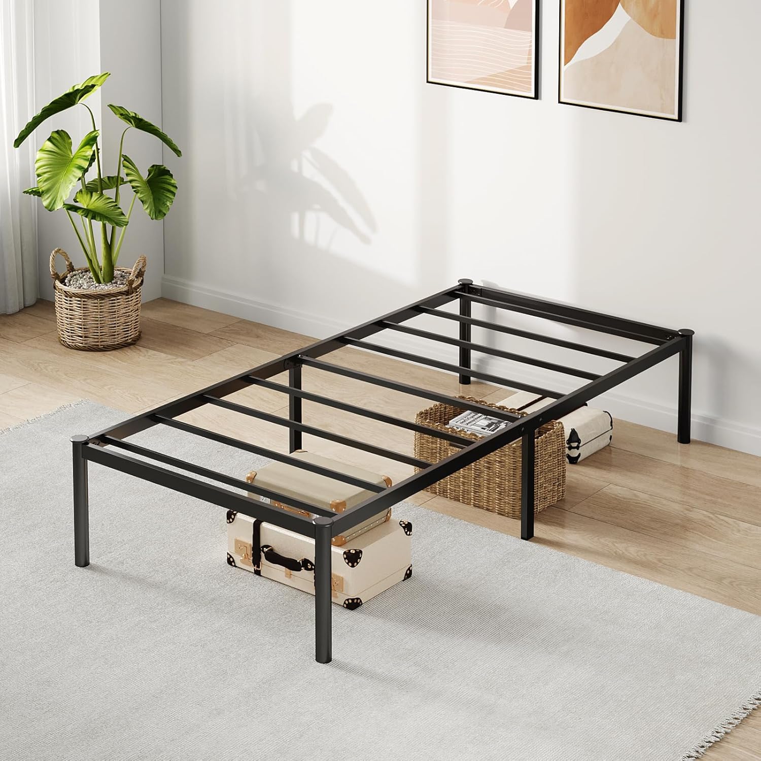 Estrutura De Cama De Metal, Não Precisa de Box Spring,Com Espaço De Armazenamen Cor Preto (TWIN)