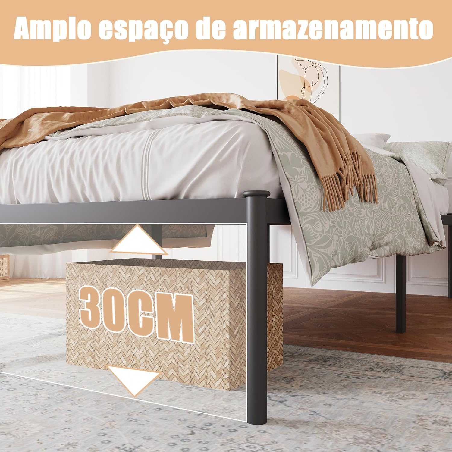 Estrutura De Cama De Metal, Não Precisa de Box Spring,Com Espaço De Armazenamen Cor Preto (TWIN)