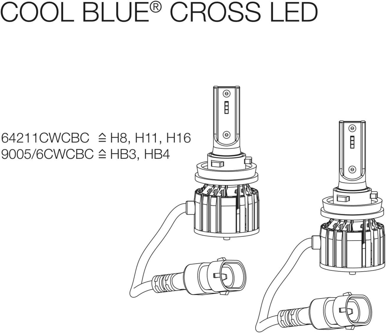 KIT LED COOL BLUE CROSS H8/H11/H16 OSRAM - 64211CW CBC - Potência 23W - Tensão 12V - 2 anos de Garantia - 6000K Branca Azulada