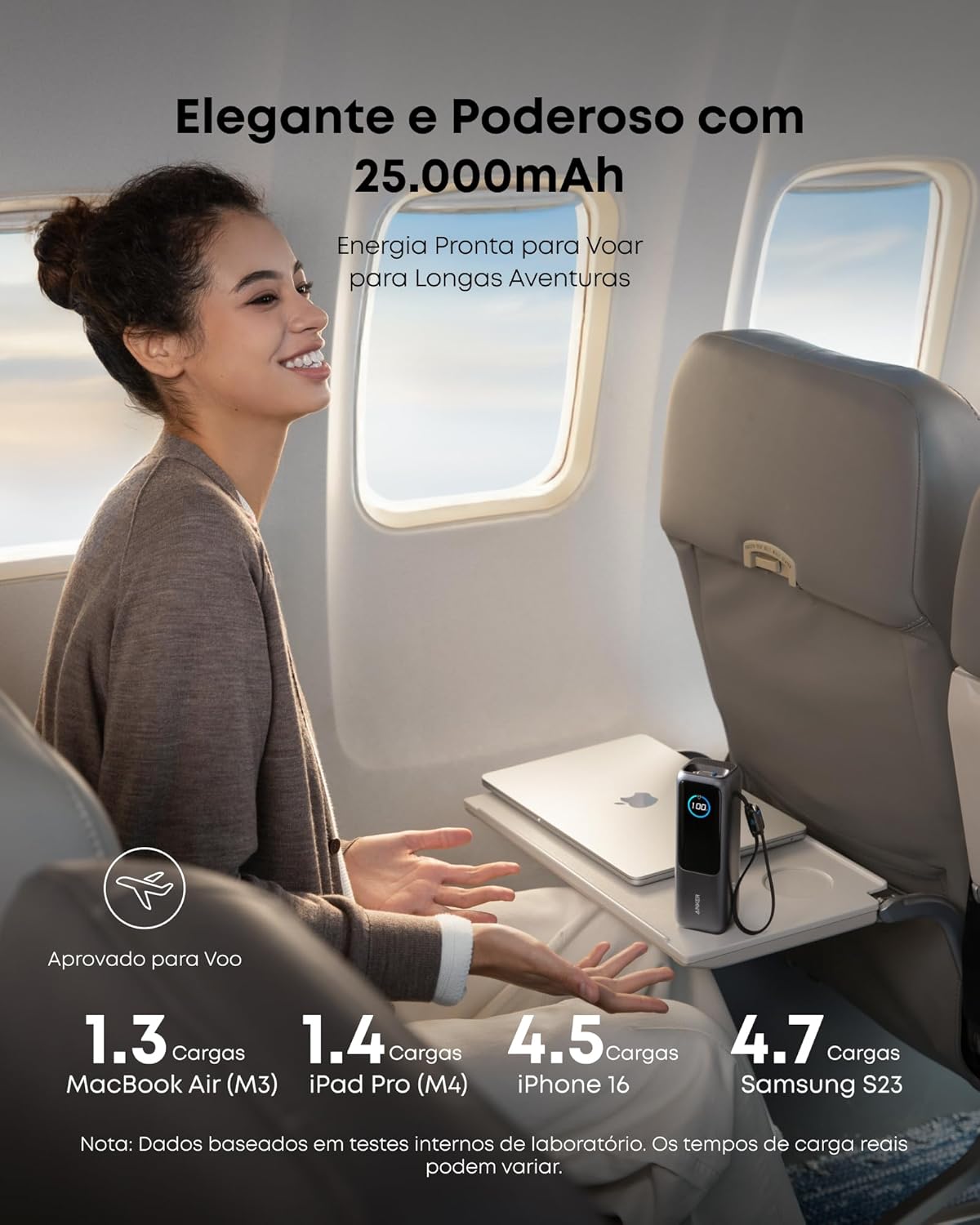 Anker Laptop Power Bank, 25.000mAh Carregador Portátil para Notebook,3-Portas 165W USB-C,Cabos Retráteis Integrados