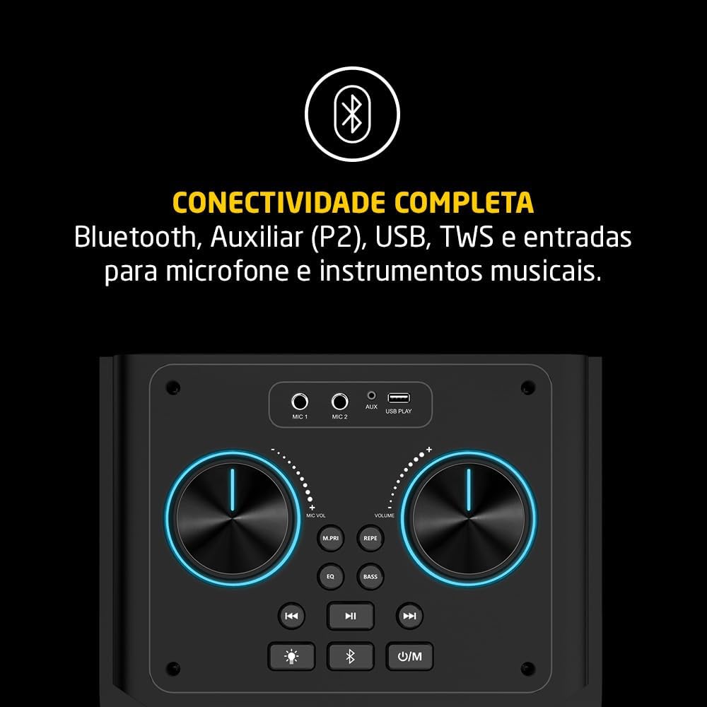 Pulse SP518 Bluetooth Torre de Som, Preto, 2000W RMS, Bivolt