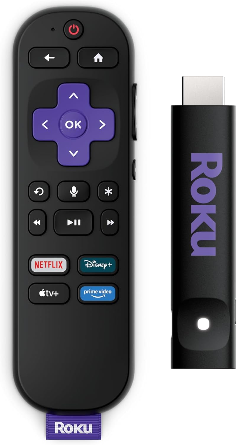 Roku Streaming Stick HD 2025 | Dispositivo de streaming para TV HD/FHD com controle remoto por comando de voz compatível com Alexa, Siri e Google