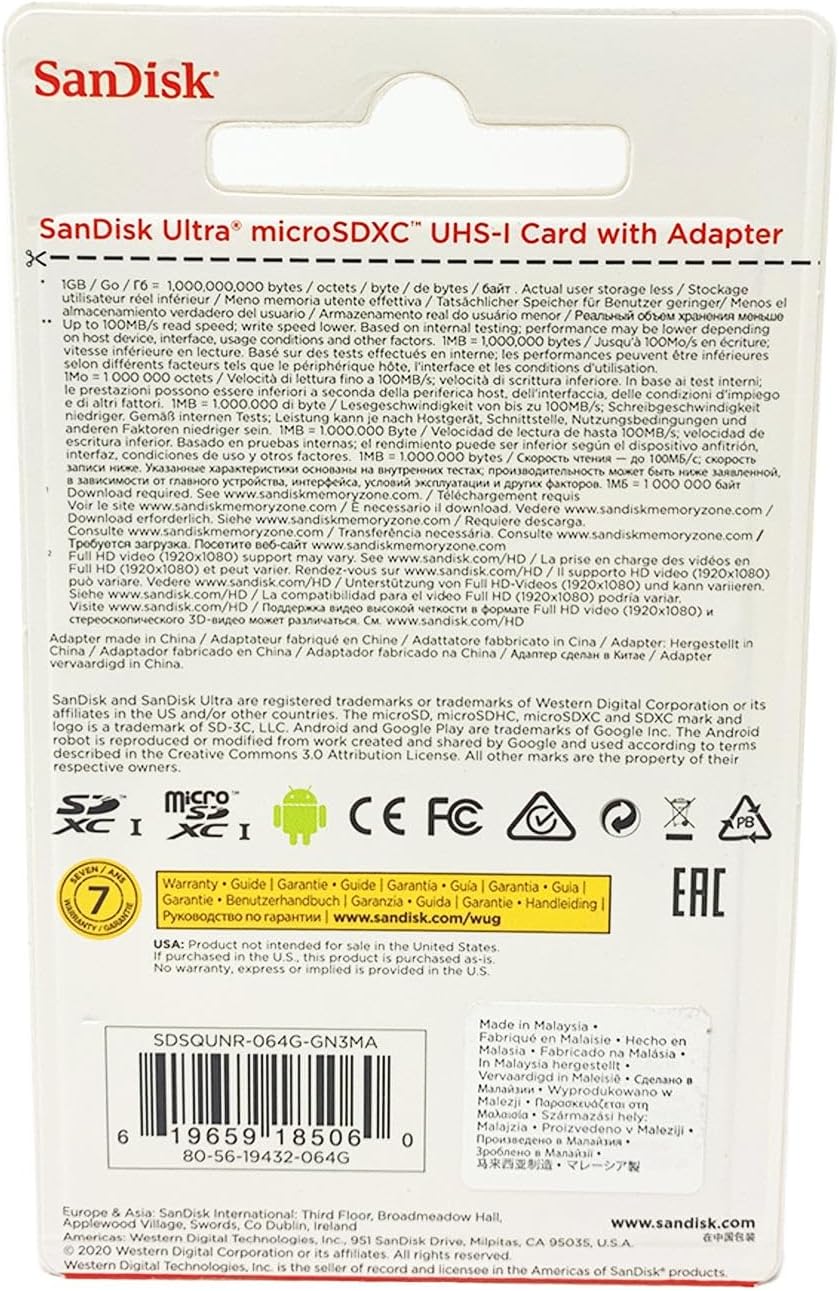Cartão de Memória SanDisk Micro SD, 32Gb