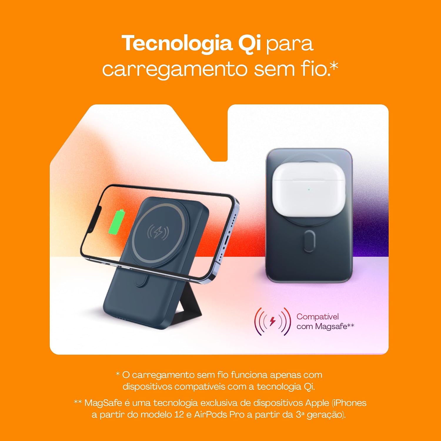 Geonav Power Bank, Carregador Portátil Universal por Indução 10.000mAh, Carregamento rápido*, Suporte Dobrável, Compatível com MagSafe®, PB10MAGSG, Cinza