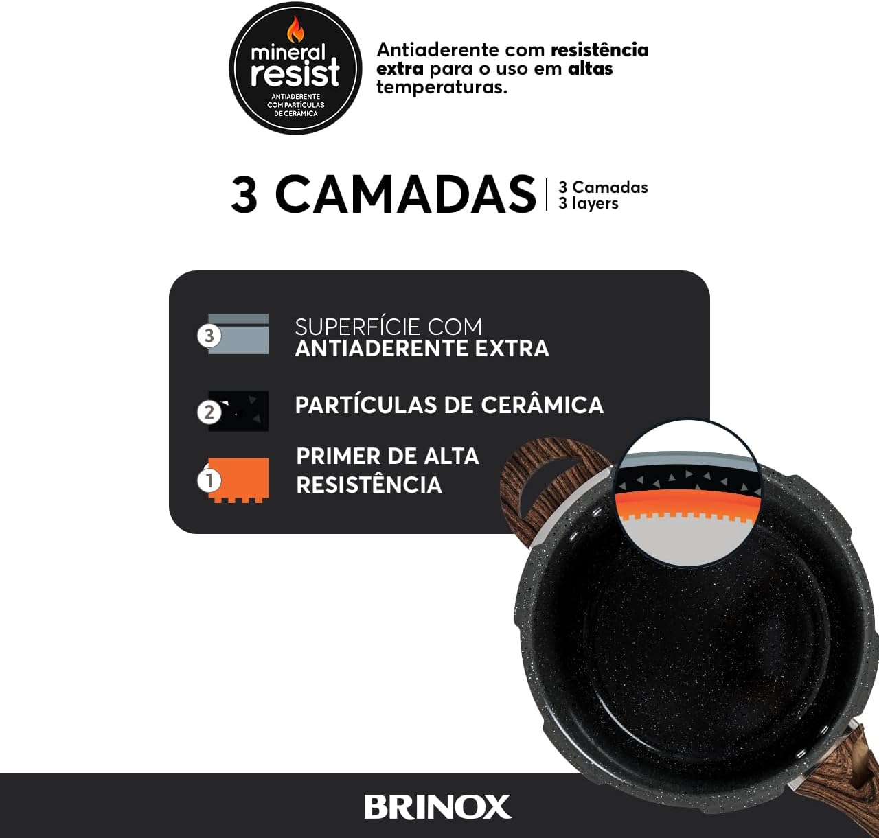 Panela de Pressão Brinox 6,8L Ceramic Life Pressure Revestimento Cerâmico Com Indução Granito
