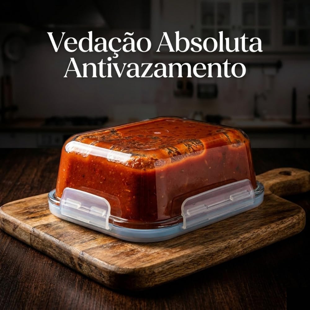 Kit 10 Potes de Vidro Herméticos 640ml com 4 Travas Ideal para Marmitas e Conservação de Alimentos, Vedação Total, Refratário para Forno e Freezer