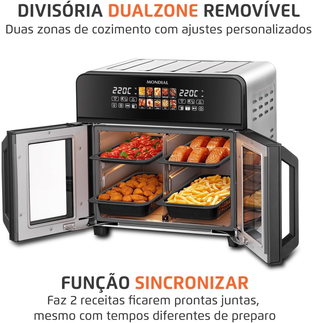MONDIAL Air Fryer Forno 25L French Door, Preto/Inox, 2200W, 220V - AFDO-25L-FD