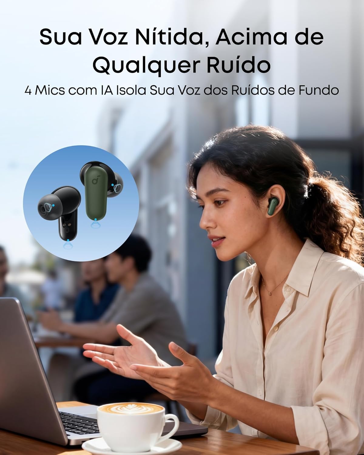 soundcore P30i da Anker, Fone de Ouvido Bluetooth 5.4 com Cancelamento de Ruído Adaptativo, Graves Poderosos, 45H de Reprodução, Estojo 2-em-1 com Suporte para Celular, IP54, Fone sem fio TWS, Verde
