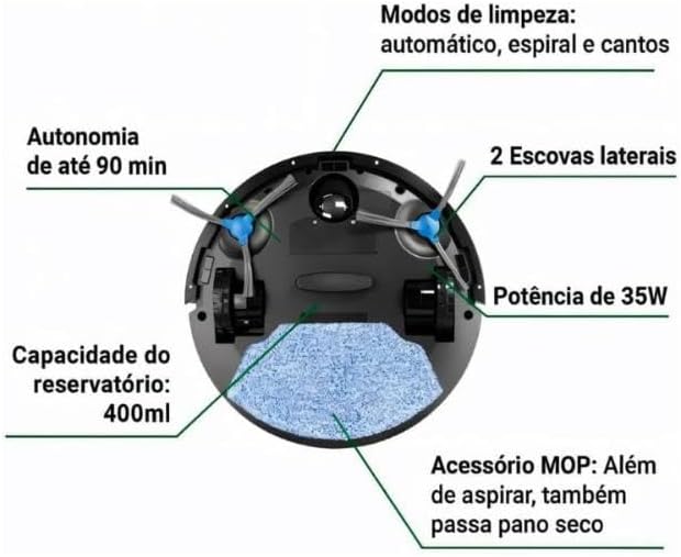 Aspirador Robô Philco 3 em 1 Com MOP PAS23 Preto Bivolt