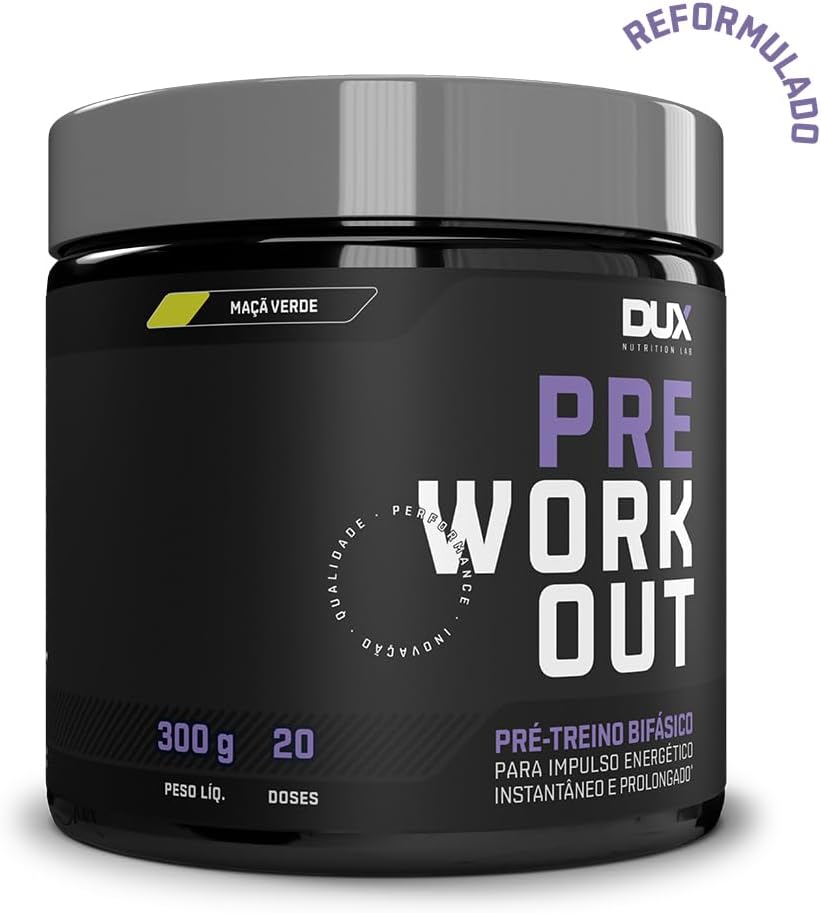 DUX Pré Treino Bifásico Pre Workout Original Sabor Maçã Verde 300G Dux Nutrition