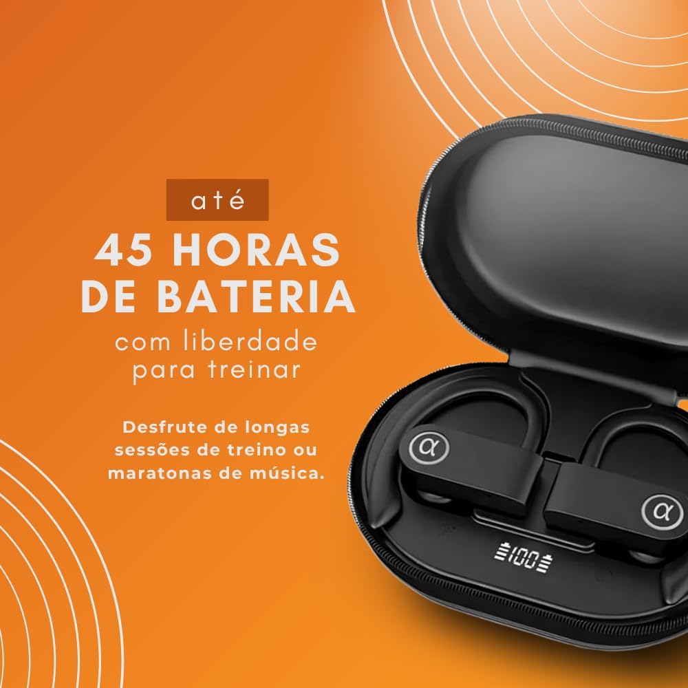 Fone de Ouvido, Bluetooth 5.4, IPX5 à Prova D'Água, 45h de Bateria, Com Microfone Embutido. Design Esportivo e Ergonômico, Ideal Para Corridas, Atividades Físicas, Videogame, IPhone e Android