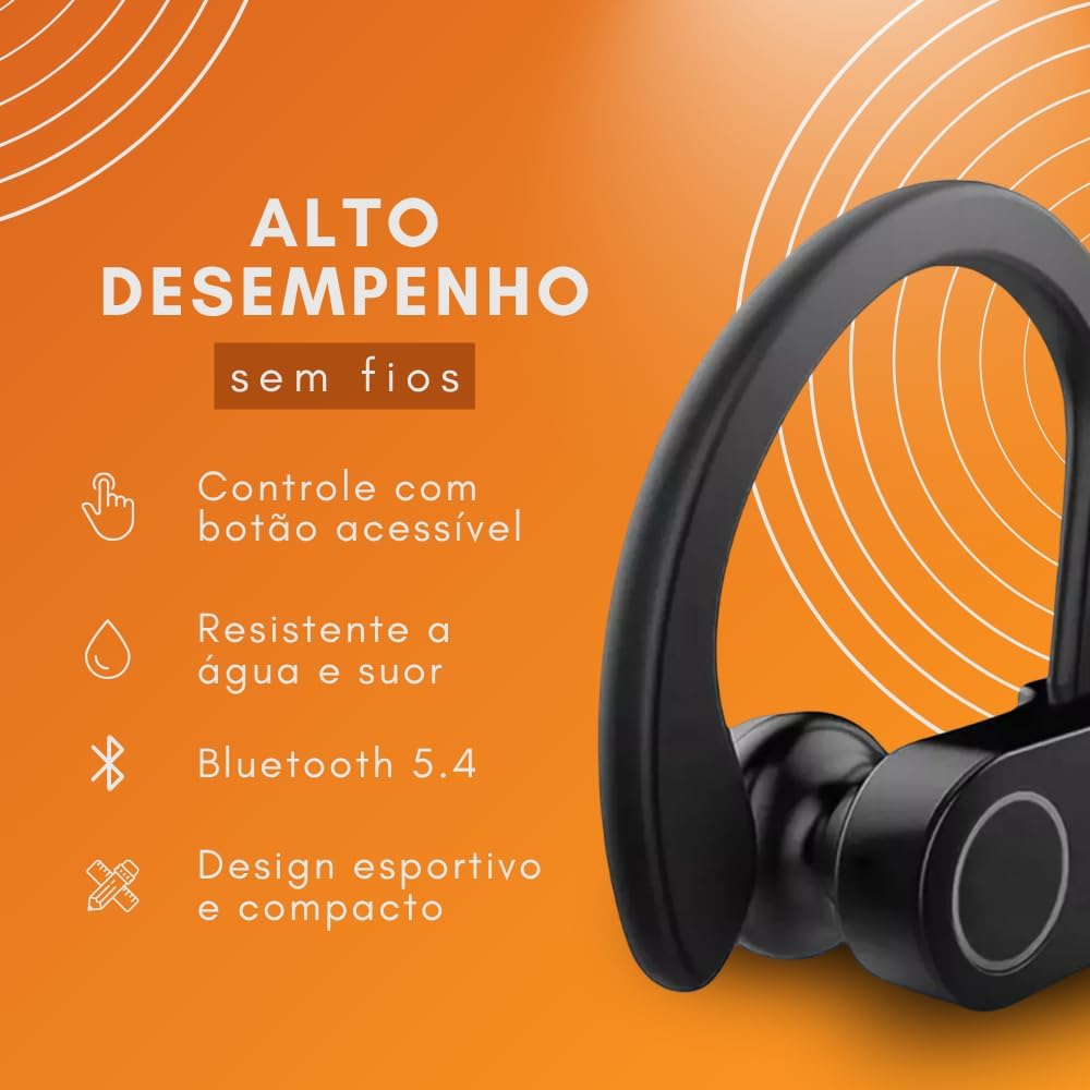 Fone de Ouvido, Bluetooth 5.4, IPX5 à Prova D'Água, 45h de Bateria, Com Microfone Embutido. Design Esportivo e Ergonômico, Ideal Para Corridas, Atividades Físicas, Videogame, IPhone e Android