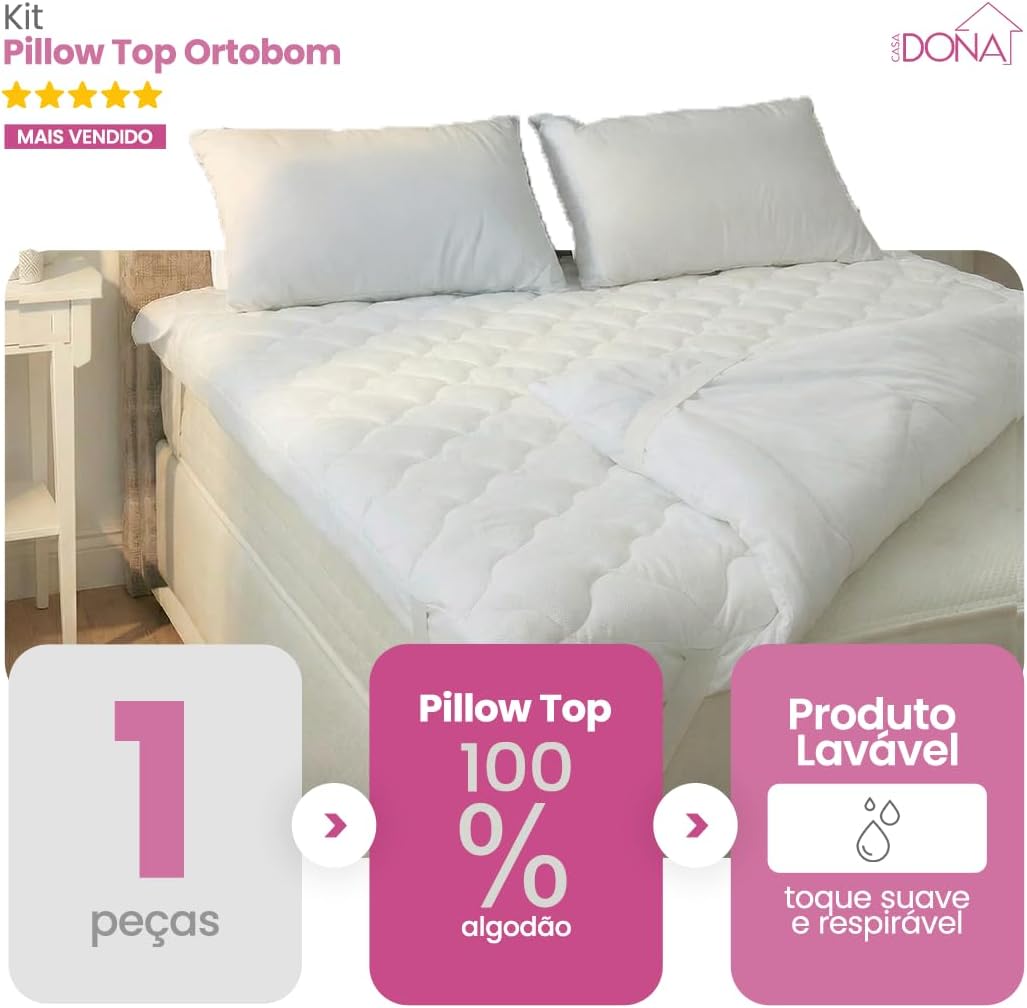 Pillow Top Ortobom Premium Conforto de Hotel em Casa Capa Lavável (Queen)