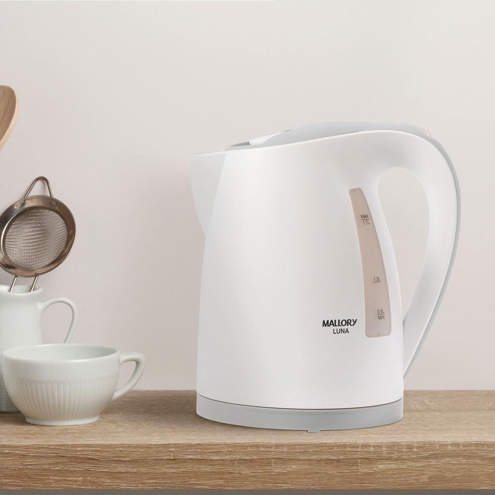 Chaleira Elétrica Mallory Luna – 1,7L, Base Rotativa 360º, Desligamento Automático, Indicador de Nível de Água - 220V