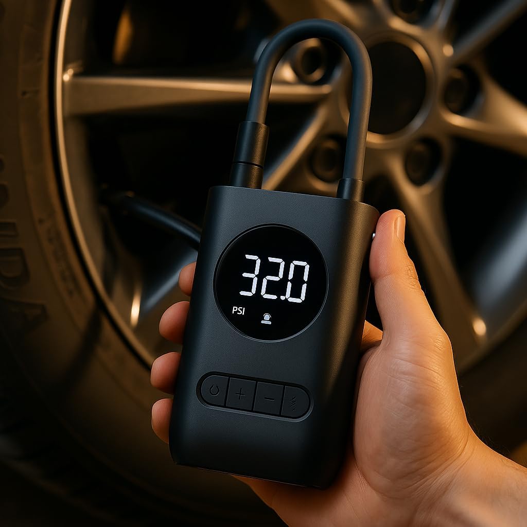 Calibrador Compressor Bomba De Ar Portátil Digital Mini Com Lanterna LED para Encher Pneus de Carro, Moto, Bike, Bicicleta, Bola e Piscina Inflável