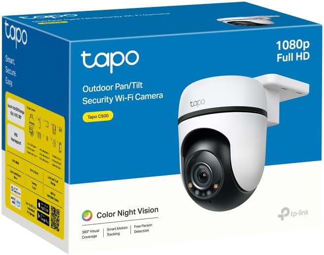 Camera de Segurança wifi Externa TP-Link Tapo C500, Color Night Vision(New), 1080p Full HD, 360° de Alcance, Visão Noturna, a prova d´água IP65, Áudio de Duas Vias, Compatível com Alexa, 512G