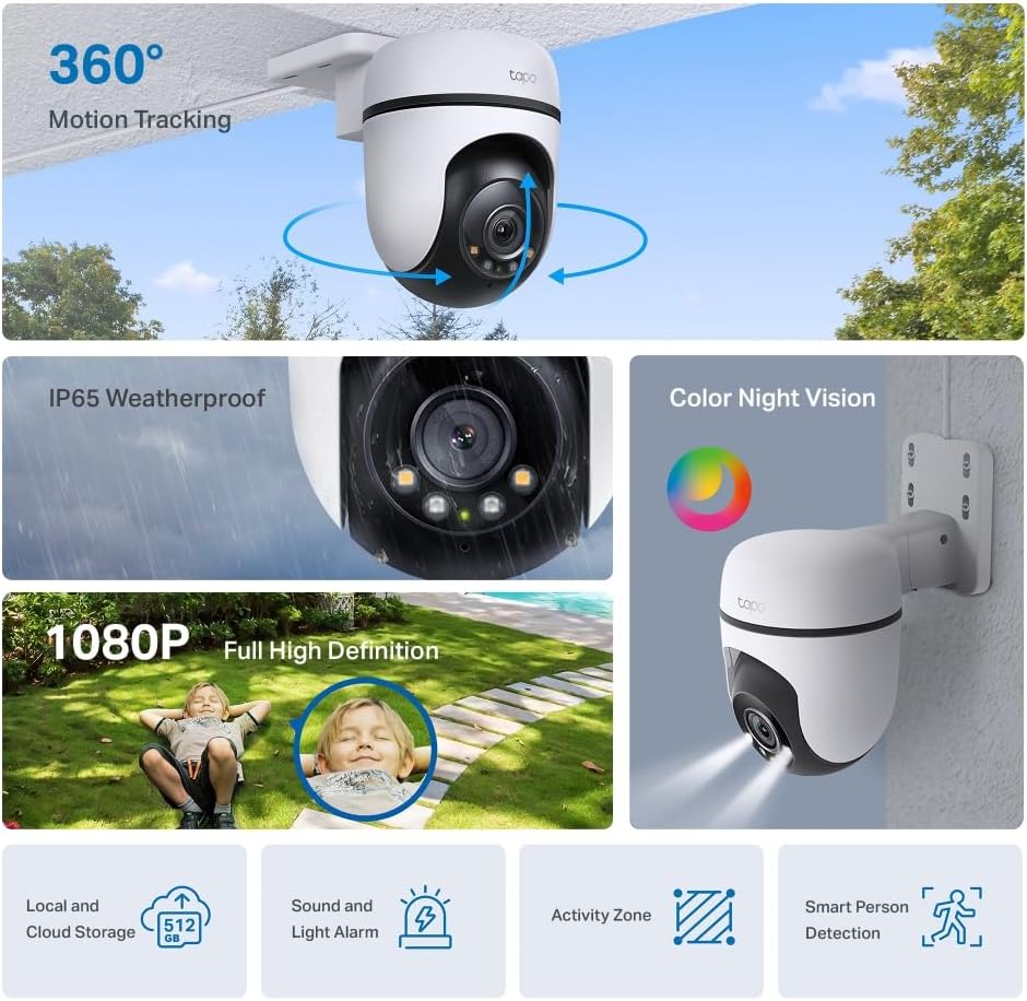Camera de Segurança wifi Externa TP-Link Tapo C500, Color Night Vision(New), 1080p Full HD, 360° de Alcance, Visão Noturna, a prova d´água IP65, Áudio de Duas Vias, Compatível com Alexa, 512G