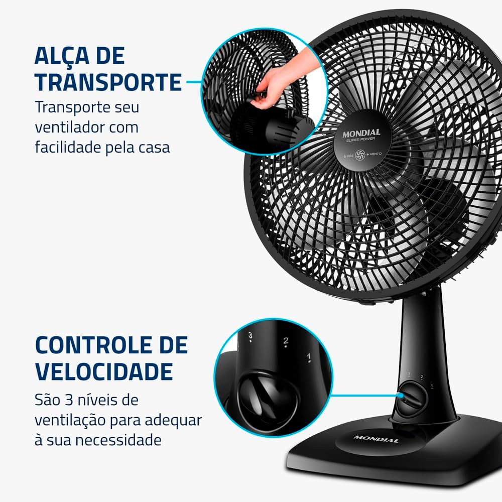 MONDIAL Ventilador de Mesa 30cm Super Power, Preto, 60W, 220V - VSP-30-B