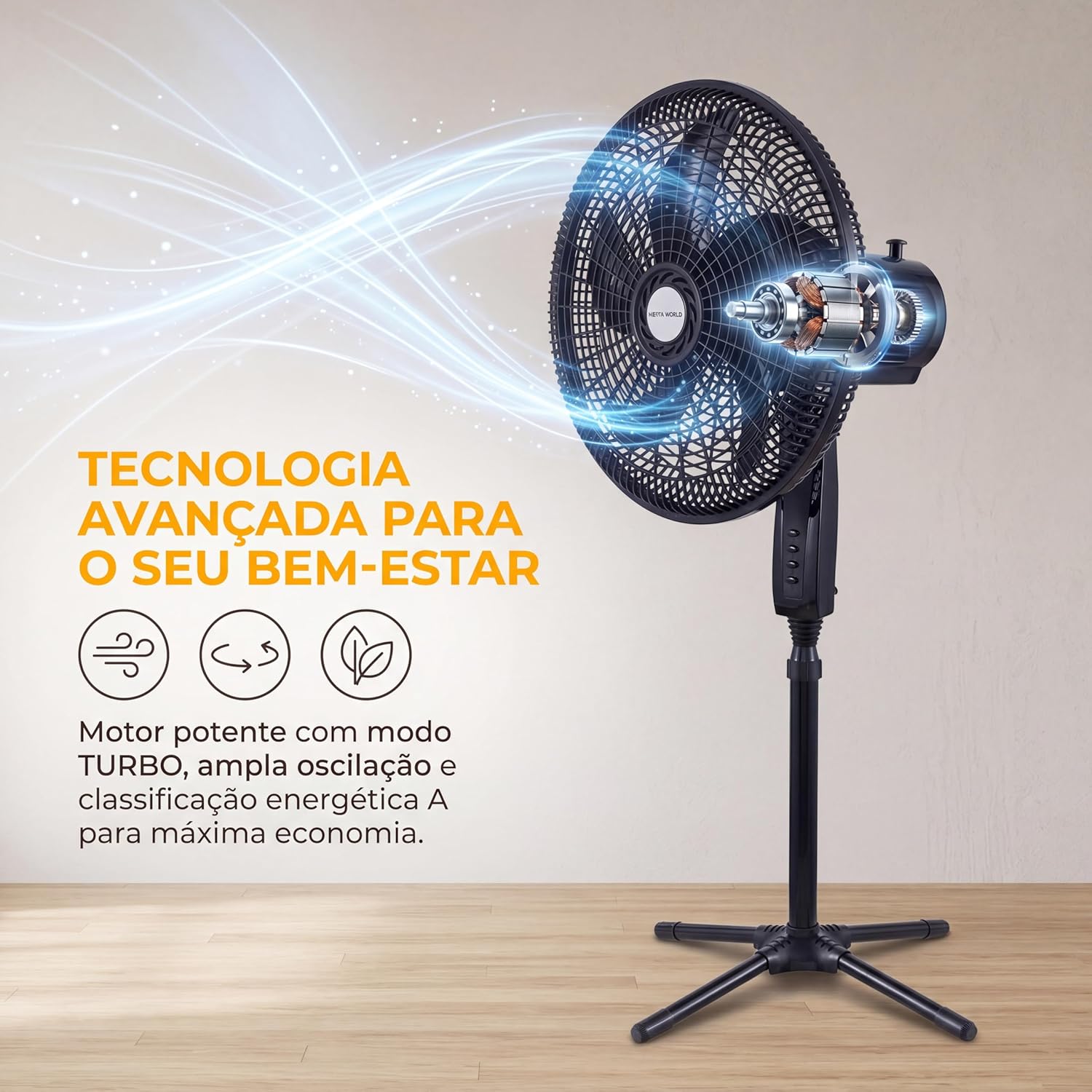 HEPTA WORLD Ventilador de Coluna, Resfriamento, Silencioso, Design Slim para Casa Escritório (PRETO, 220V, 101)