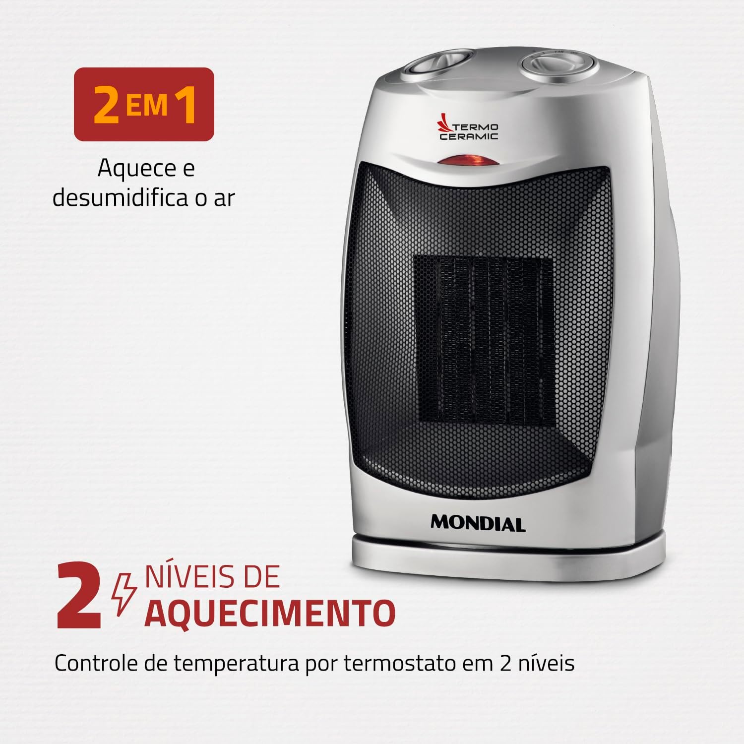 Aquecedor Termo Ceramic, Mondial, Preto/Prata, 1500W, 110V - A-05