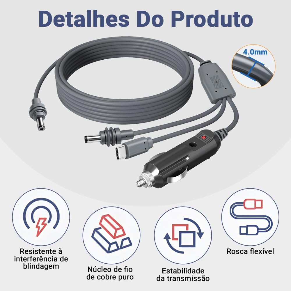 Cabo Starlink Mini para Carro, Cabo Carregador para Carregar Starlink Mini 3 em 1, Carregador de Alimentação Carro, 3 em 1 Rápido
