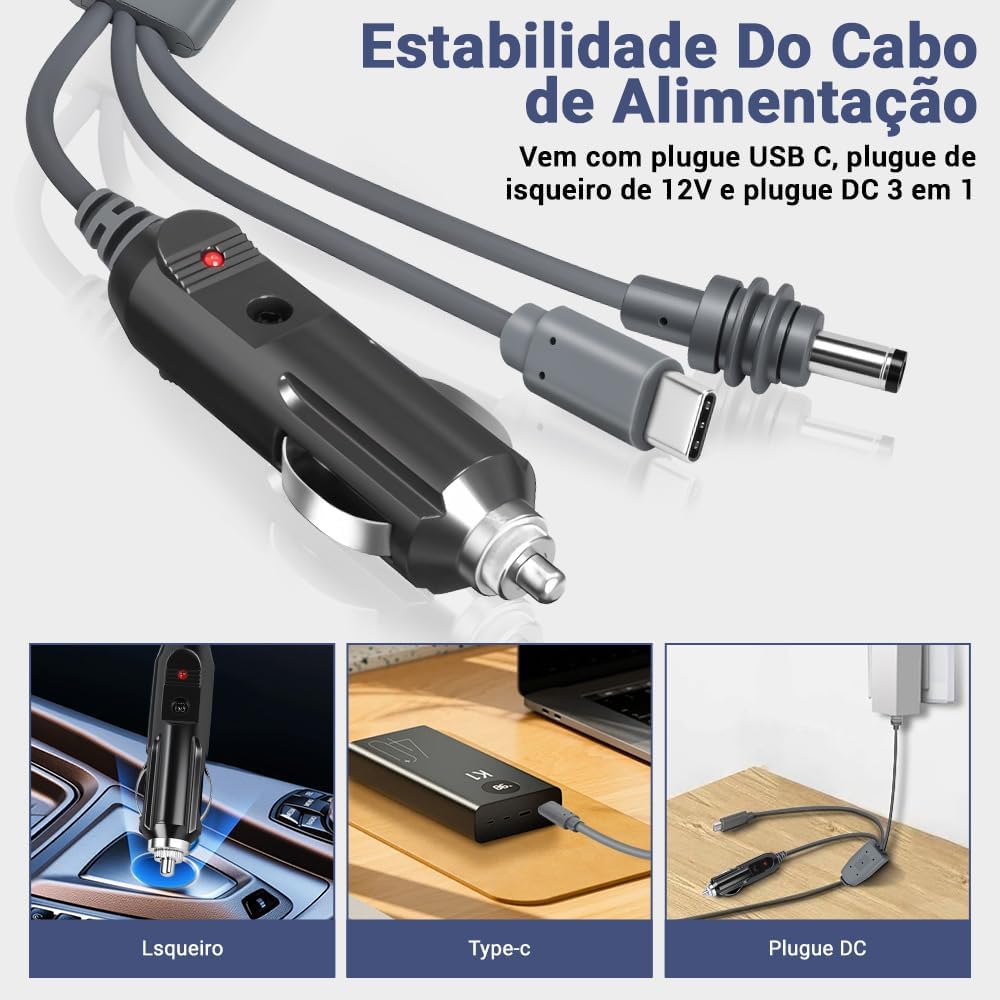 Cabo Starlink Mini para Carro, Cabo Carregador para Carregar Starlink Mini 3 em 1, Carregador de Alimentação Carro, 3 em 1 Rápido