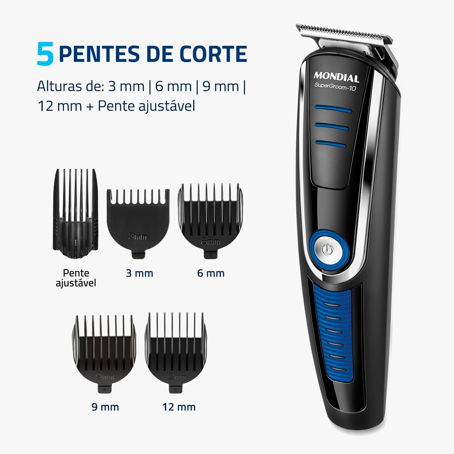 Aparador de Pelos Super Groom 10, Mondial, Preto/Azul, 6W, Bivolt - BG-03