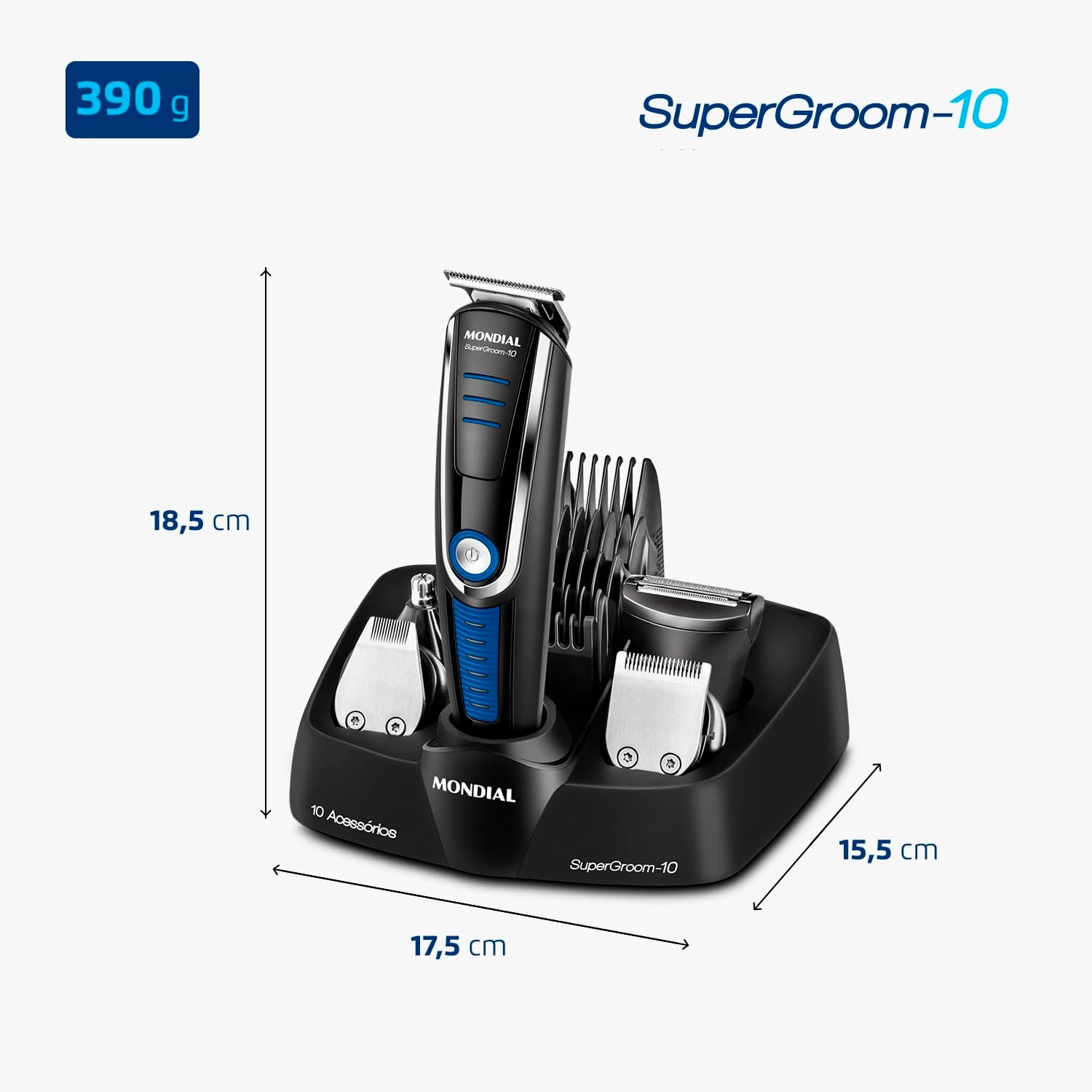 Aparador de Pelos Super Groom 10, Mondial, Preto/Azul, 6W, Bivolt - BG-03
