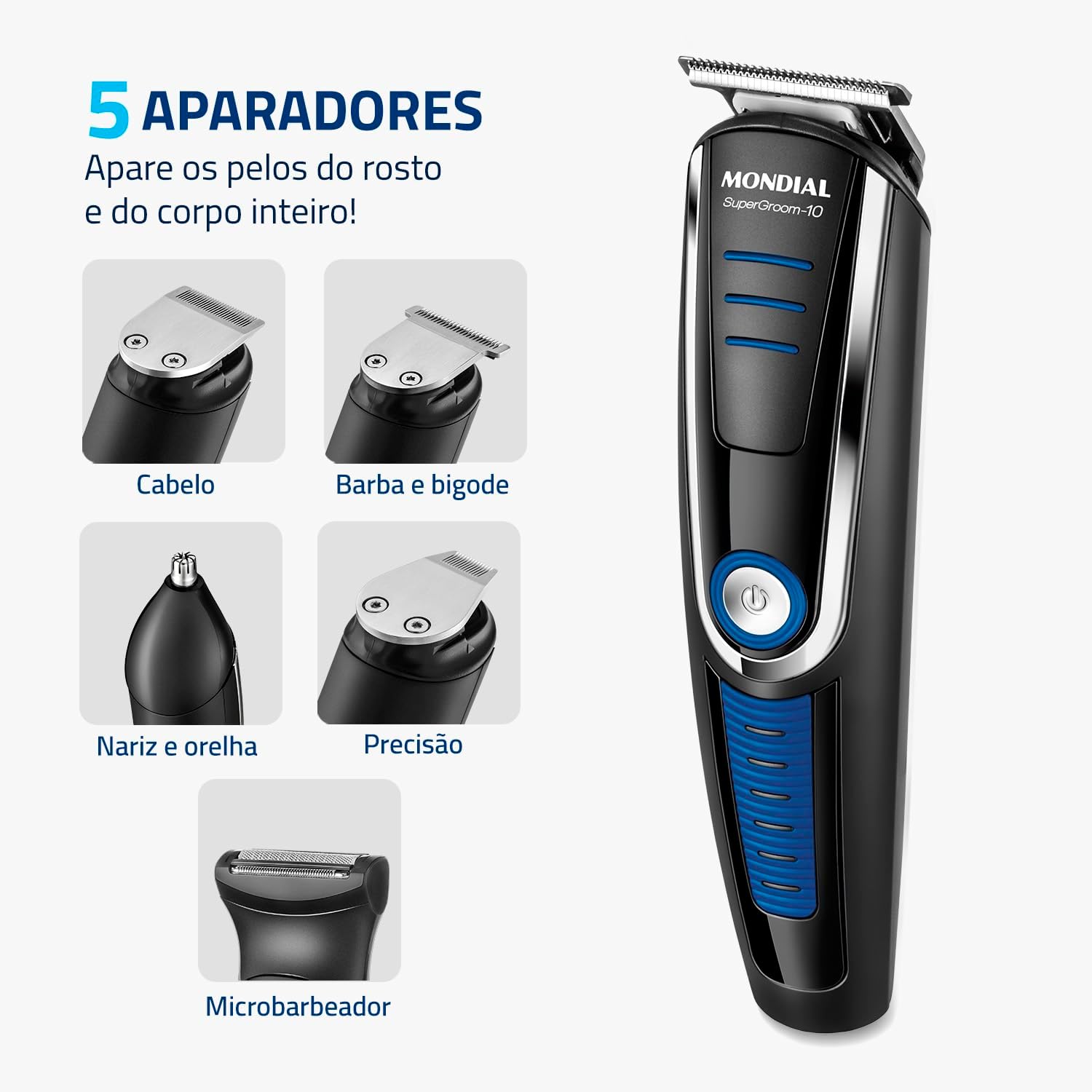 Aparador de Pelos Super Groom 10, Mondial, Preto/Azul, 6W, Bivolt - BG-03