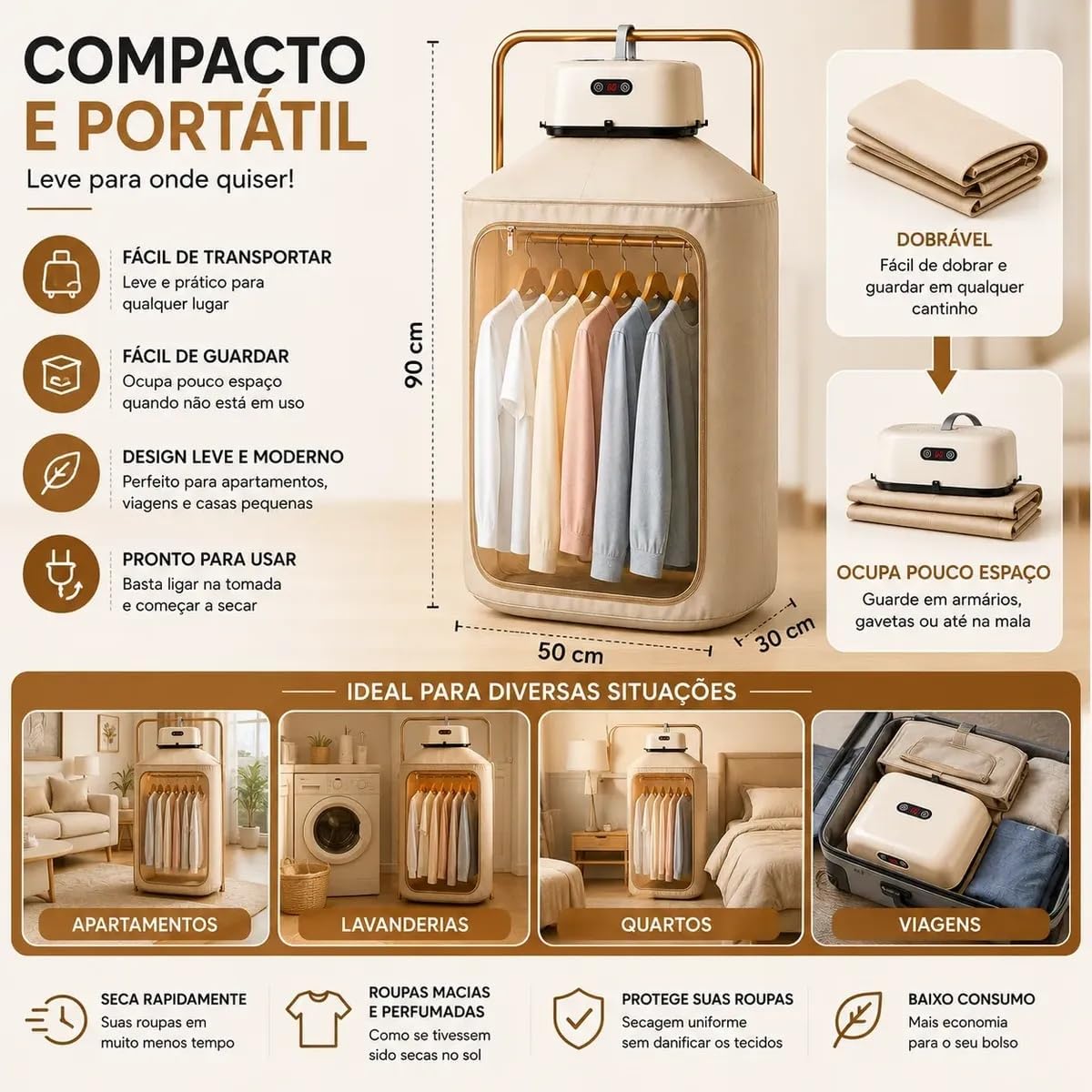 Secador de Roupas Elétrico Portátil 110V, Compacto e Leve