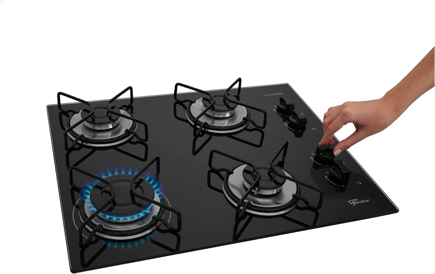FISCHER COOKTOP À GÁS 4 BOCAS FIT LINE TREMPE ARAMADO MESA VIDRO PRETO BIVOLT 36350-102675