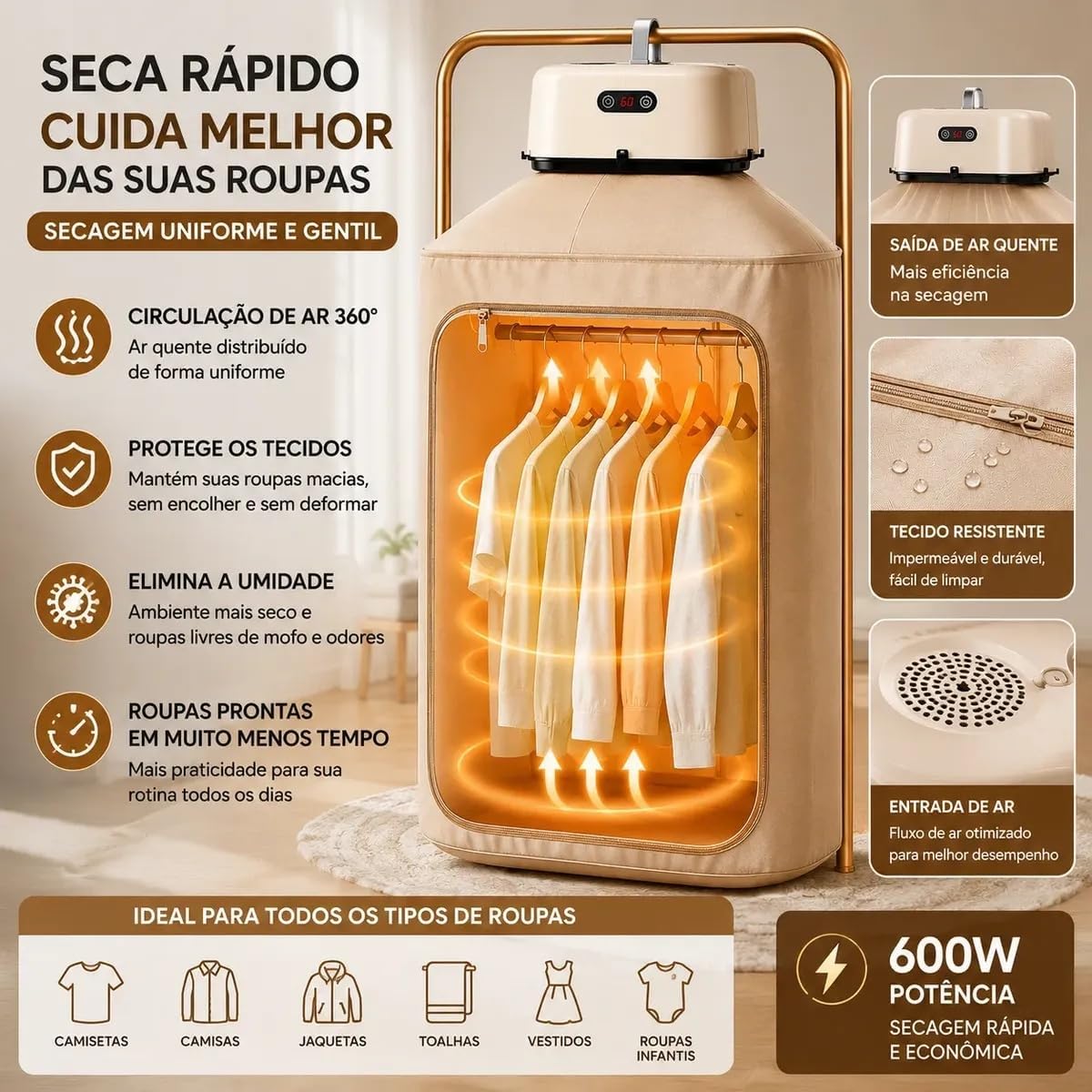 Secador De Roupas Portátil Elétrico Aquecedor Varal Dobráve 220V
