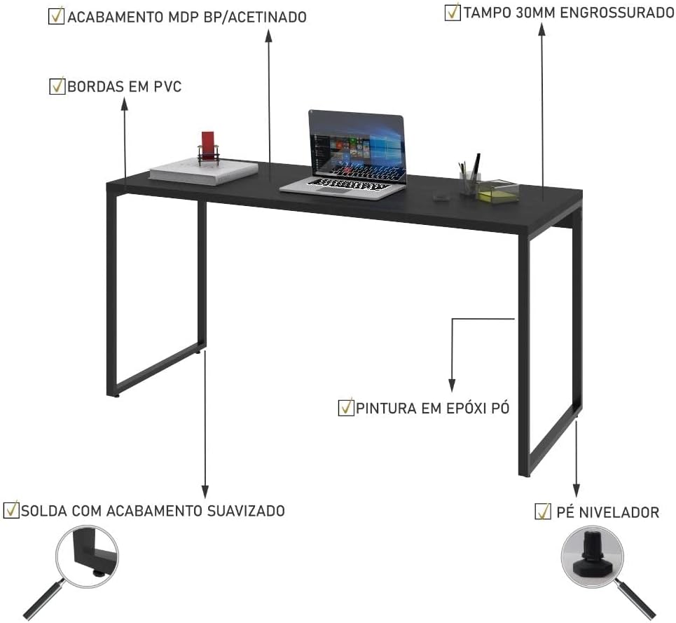 Escrivaninha Trevalla Kuadra Me150-E10 Industrial 150cm Preto Onix
