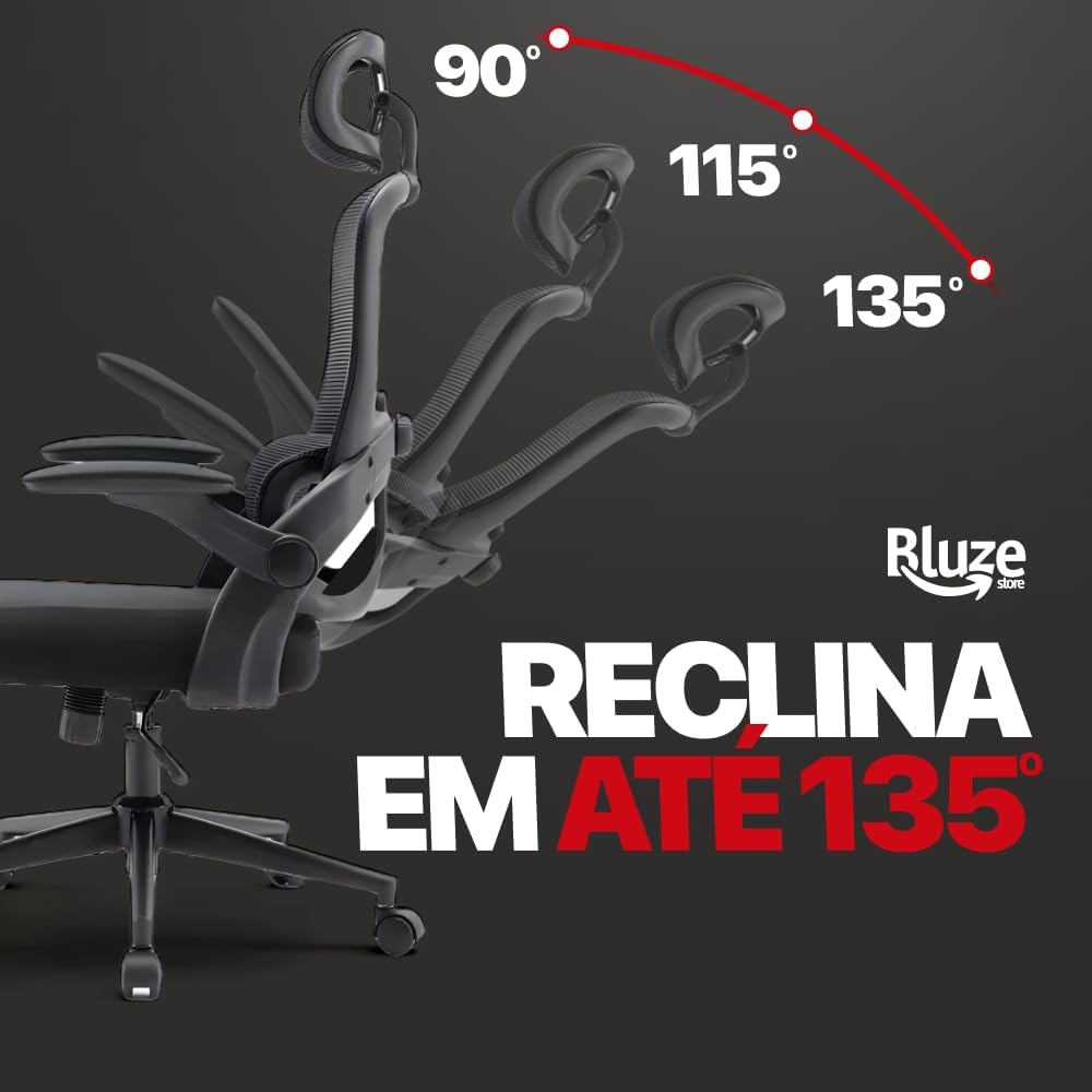 Cadeira de Escritório Ergonômica Suporte Lombar Independente Ajustável Tela Respirável Encosto de Cabeça Regulável Altura Ajustável Resistente Premium