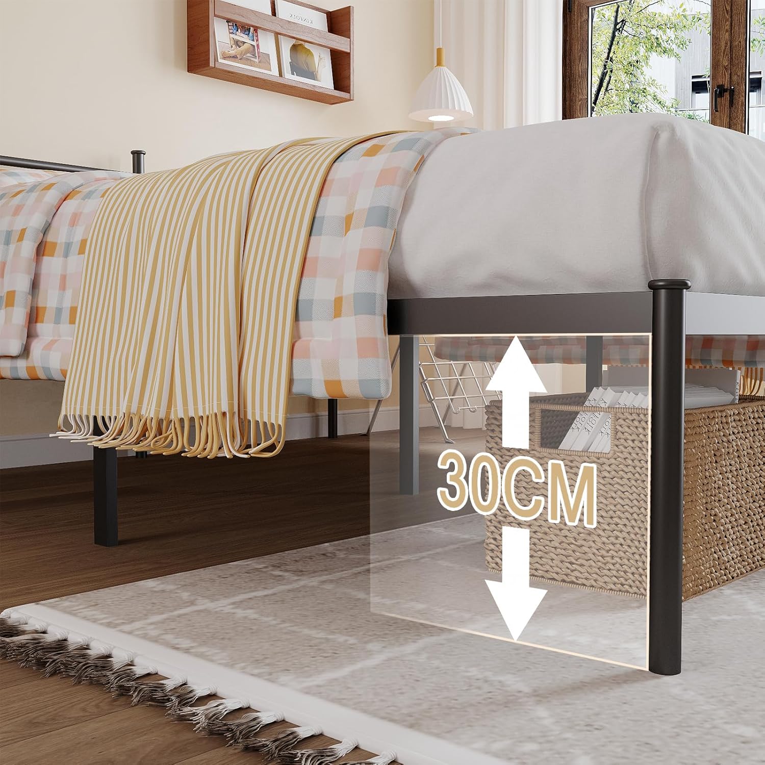 Cama de Casal Padrão (138x188) com Cabeceira Integrada de Ferro, Base Metálica Reforçada, Design Minimalista