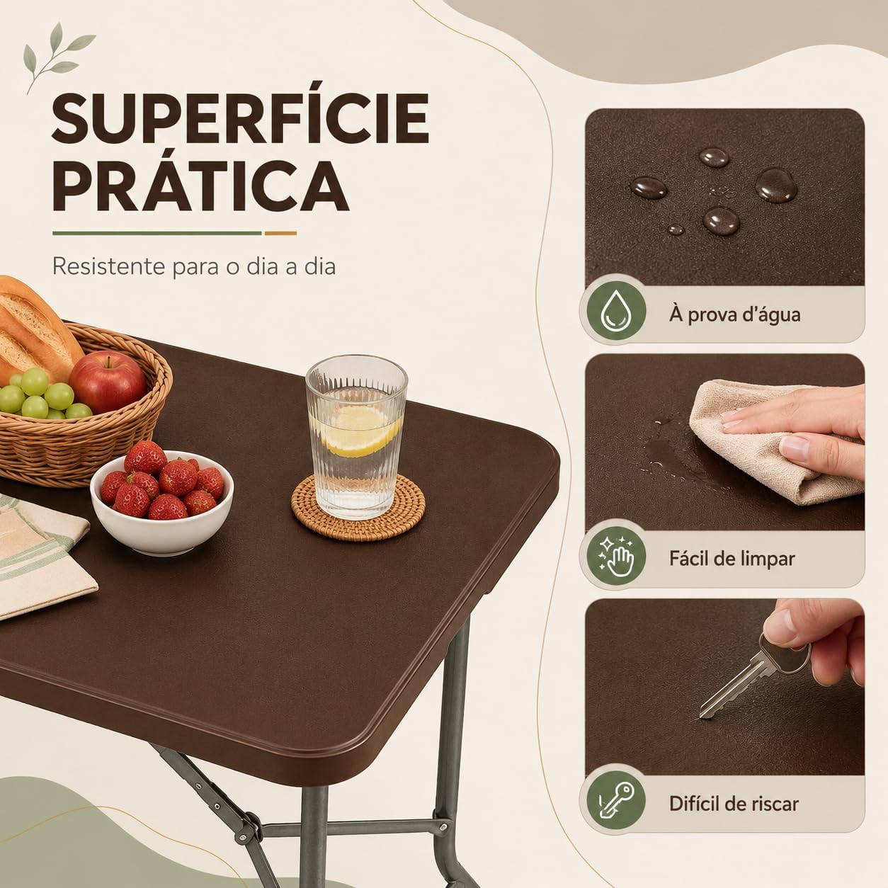 Mesa Dobrável PortátilMarrom 1,80m Tipo Maleta para Piquenique Camping Jardim Cozinha com Alça, Suporta até 150kg