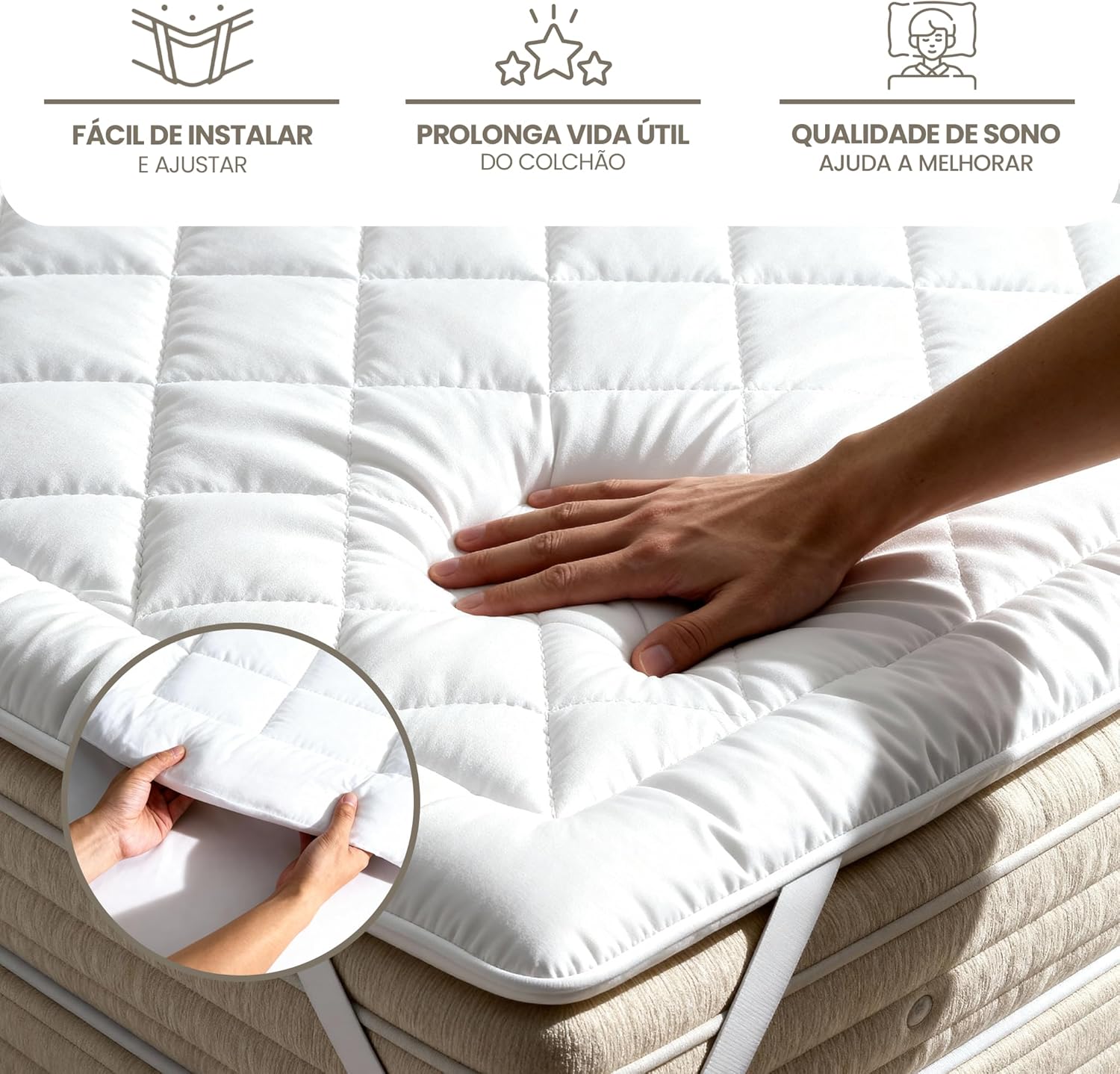 Pillow Top Casa Dona Extra Macio 5cm Tecido Premium 400 Fios Antialérgico e Antiácaro Fixação com Elástico Upgrade