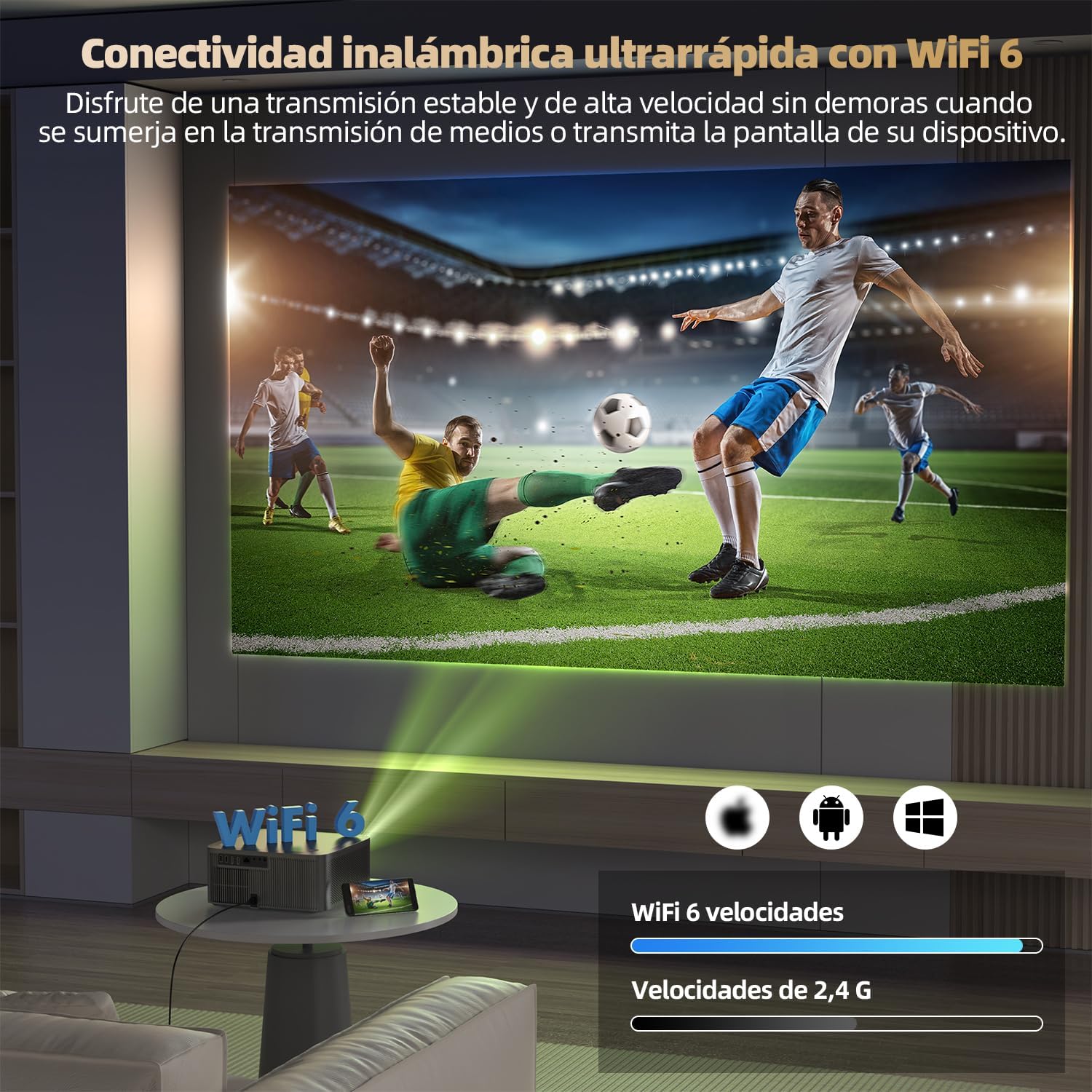 Projetor Full HD 4K 1080P 1000 ANSI Netflix Oficial, Foco Automático, Android 13, Wi-Fi 6 Bluetooth 5.0, Cinema em Casa com Alto-Falante e Remoto, GOKOCO bettdow AC1071